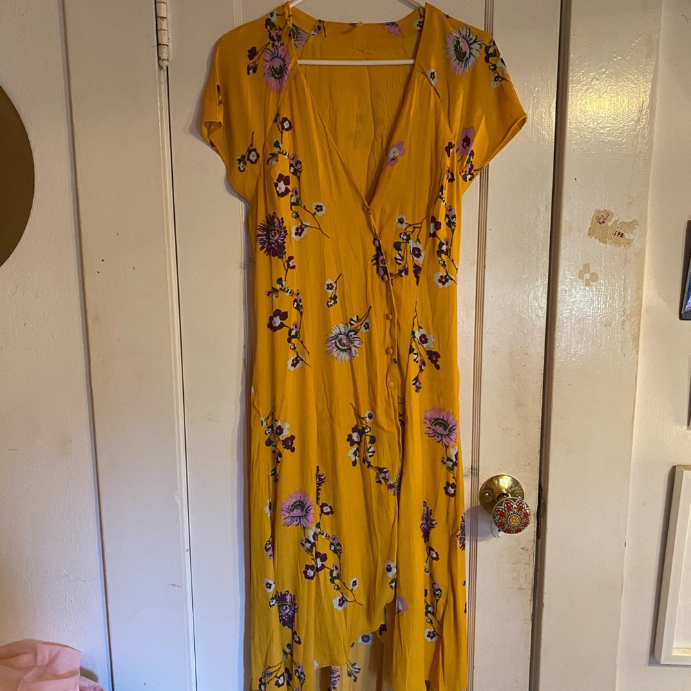 Free People Yellow floral design sundress w button